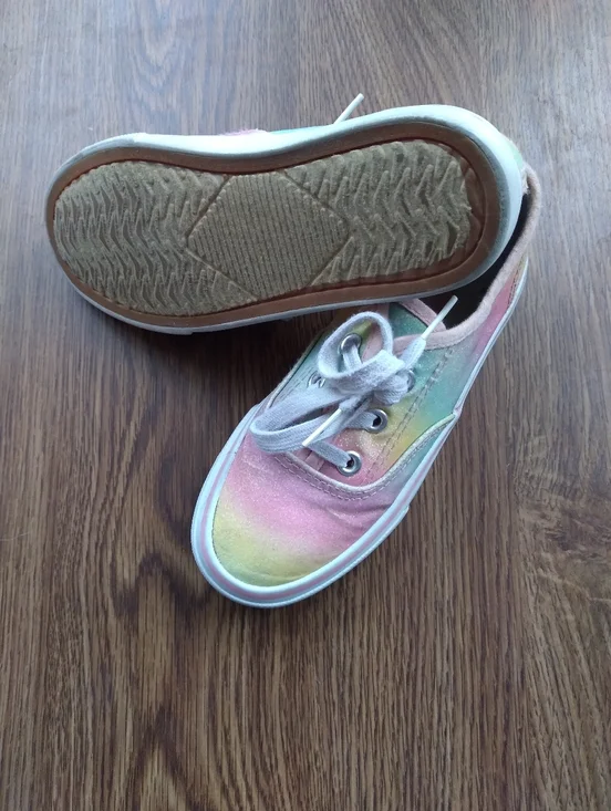 Kids Rainbow Pastel Glitter Sneakers - Comfortable Lace-Up Casual Shoe - Picture 2 of 6